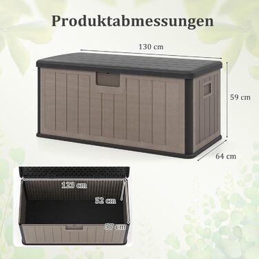 Ящик для зберігання садовий COSTWAY 378 л, водонепроникний, з кришкою на замок, для подушок та інструментів, чорно-коричневий