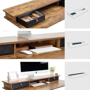 Барний стіл FEZIBO з регульованою висотою та повністю укомплектованою стільницею, 120 x 60 см, стіл для роботи сидячи та стоячи з подвійними шухлядами, чорний каркас/рустикально-коричнева поверхня