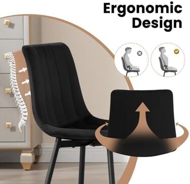 Обідні стільці для вітальні, кухні та спальні. М'які стільці з підлокітниками та металевими ніжками, оксамитова сидіння (Чорний, набір 6 шт.)