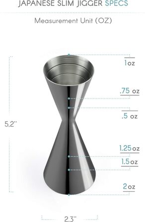 Японський тонкий батончик джиггер/мірка штанги Нержавіюча сталь 1 унція/2 унції для коктейлів і джин-тоніка (чорний)