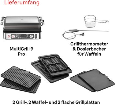 Контактний гриль Braun MultiGrill 9 Pro CG 9167 з 6 наборами панелей (гриль, плоскі, вафельні), термодатчиком та функцією Boost