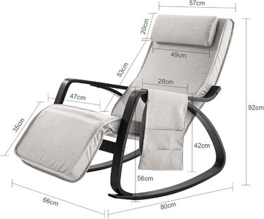 Крісло-гойдалка SoBuy з м'якою оббивкою, підголівником та регульованою підніжкою, сіре - FST20-HG