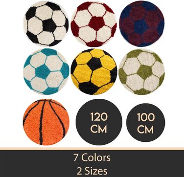 Кудлаті дитячі килимові м'ячі футбольної форми та чорний - круглий килим дитяча Дитячий килимок з довгим ворсом Ігровий килимок для хлопчика та дівчинки надзвичайно м'який та антиалергенний (120 см круглий, помаранчевий), 24