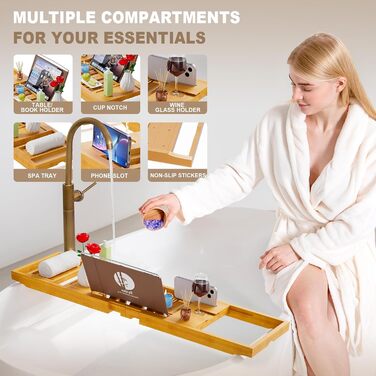 Підставка для ванни Yirilan, висувна, бамбукова, для 1-2 осіб, з тканиною, дерев'яна, розширювана