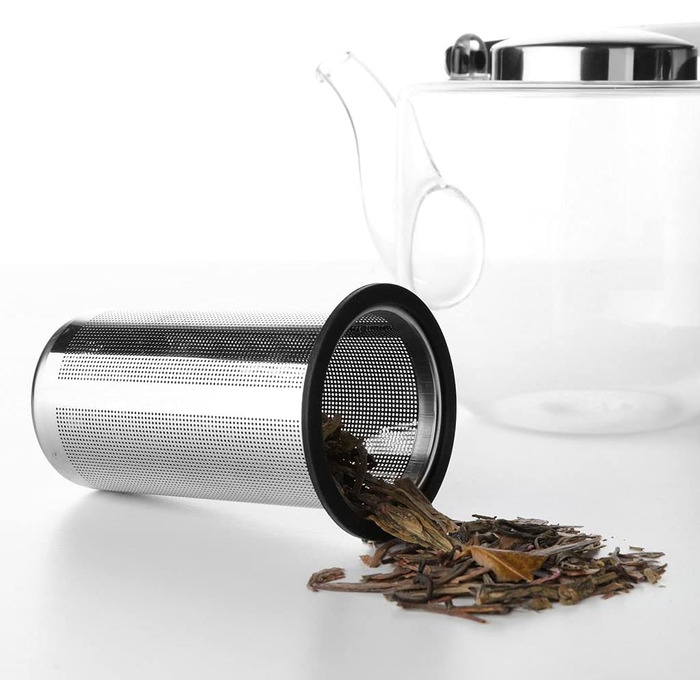 Чайник VIVA Scandinavia з сітчастою вставкою, скляний чайник з термостійким ситечком, скляний чайник для чайників з нагрівачем, підходить для розсипного чаю без чайного пакетика, 1,3 літра (комплект)