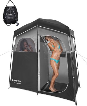 Намет для душу KingCamp великого розміру для кемпінгу, роздягальня, портативний укриття, душ, приватність, одно-/двомісний, 200 x 105 x 203 см, чорний/сірий