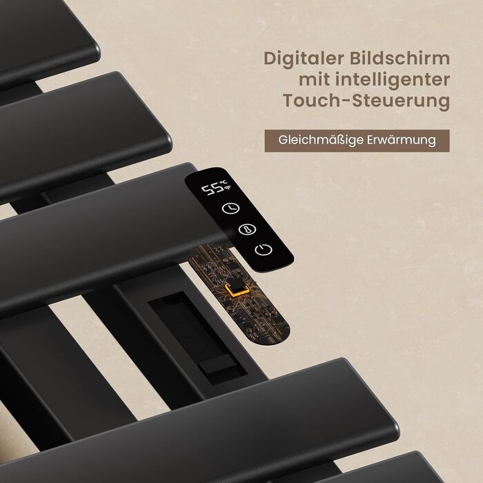 Електричний рушникосушар EMKE з Wi-Fi, 1000 x 500 мм, 320W (правий), чорний. Сумісний з Alexa та Google Home