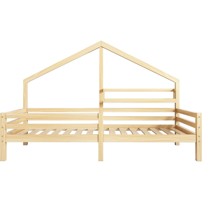 Ліжко дитяче Merax 90x200 см з бортиками, з ящиками та полицею, біле. Стабільне дерев'яне ліжко-будиночок з ламелями. Ігрове ліжко для хлопчиків та дівчаток.