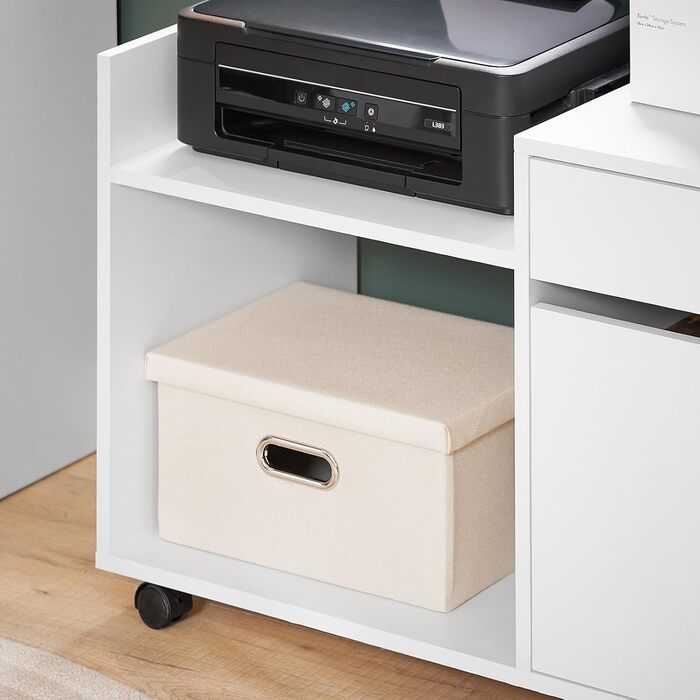 Роликовий контейнер SoBuy з шухлядою та дверцятами: друкарський столик, офісний шафчик, підставка під документи, білий 72x54x40 см, ASK02-W