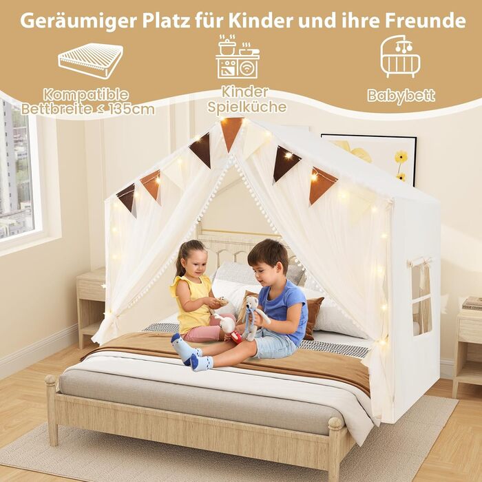 Дитячий ігровий будиночок COSTWAY з килимком та світлом, для хлопчиків та дівчаток від 3 років (Бежевий)