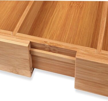 Лоток для столових приборів Schramm Bamboo 30-48x46x5 см, висувна шухляда 5-7 відділень, кухонний органайзер