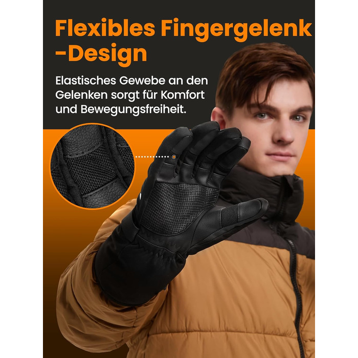 Гріючі рукавиці для чоловіків та жінок, акумуляторні, 3200mAh, з підтримкою сенсорного екрану, водонепроникні та вітронепроникні, для катання на лижах та активного відпочинку взимку (L)