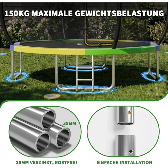 Батут JUMMICO вуличний Ø 290 см з сіткою безпеки та захисним покриттям, дитячий садовий батут