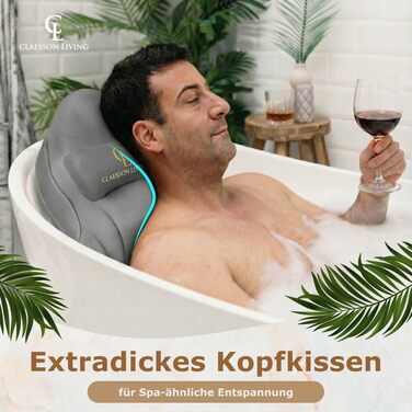 Подушка для ванни повний корпус (126x41 см) з підголівником (13 см) - біла (антрацит) - підтримка шиї, спини та ніг + сумка для прання та подорожей