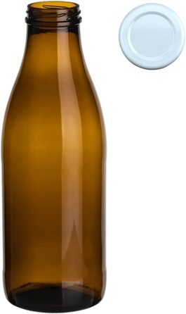 Набір з 20 пляшок для соку gouveo об'ємом 1000 мл з кришкою, що загвинчується білого кольору-велика скляна пляшка об'ємом 1 літр з кришкою TO48-порожня пляшка для наповнення кухні та будинку (06 шт., коричневий / білий)