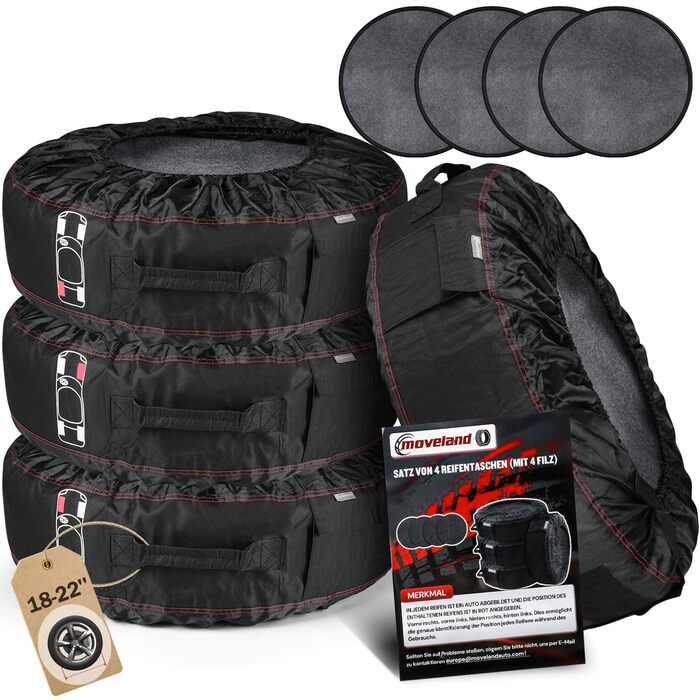Захисні чохли для шин Moveland 18-22 дюйми (4 шт.) - водонепроникні, пилонепроникні, для зберігання та транспортування
