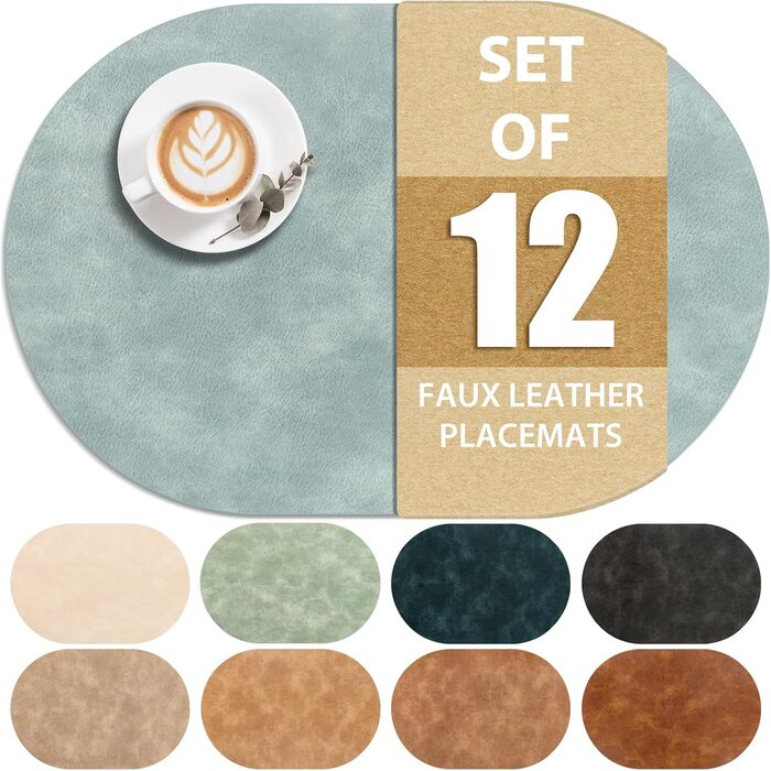 Підставки під тарілки ADRIMER, 6 шт., водонепроникні, миючіся, PU, 30.5 x 43.2 см, блакитні