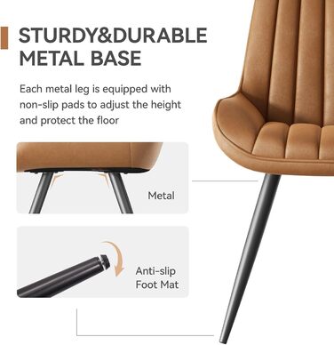 Обідні стільці для кухні з м'яким сидінням 10 см • Набір 2 шт. • Колір: коричневий • Металеві ніжки • Сучасний дизайн • FU01043BL-2