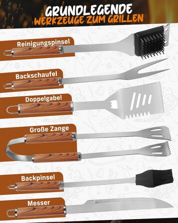 Набір гриль-посуду, 12 предметів, нержавіюча сталь, з кейсом, довговічні інструменти для гриля, кемпінгу, професійний набір для чоловіків та жінок