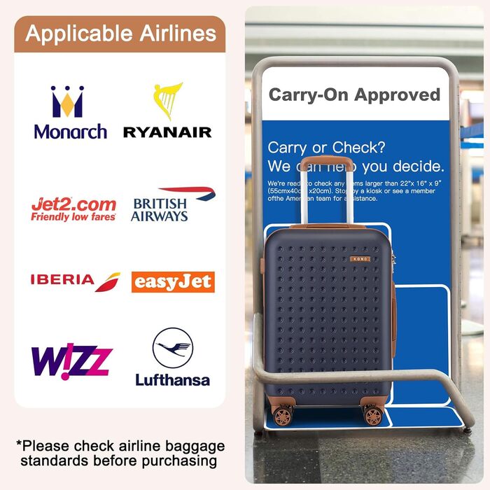 Набір валіз KONO з ABS пластику (4 шт.) - білий колір, 75x48x29 см, з TSA замком