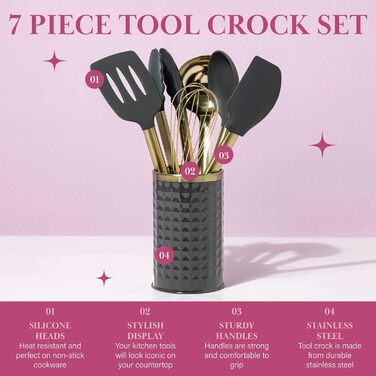 Набір кухонних аксесуарів Paris Hilton: 7 предметів, рожевий та золотий (темно-сірий)