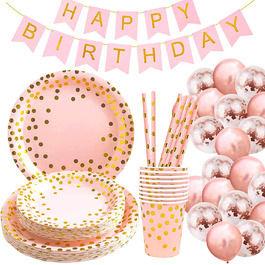 Паперова тарілка ASSUGO, рожева Дитяча на день народження, набір посуду з рожевого золота з 106 предметів, багаторазова паперова тарілка на день народження