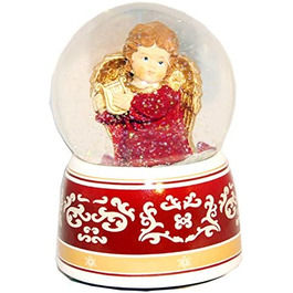 Снігова куля Ангел червоний з арфою з музичною скринькою висотою 140 мм, 20031