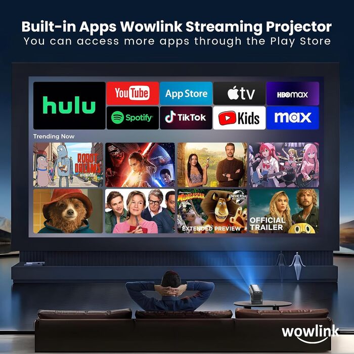 Портативний проєктор Beamer 4K з автофокусом та WiFi 6, Bluetooth 5.4 (2025 модель) – підтримка HDMI, USB, TV Stick, Laptop, чорний