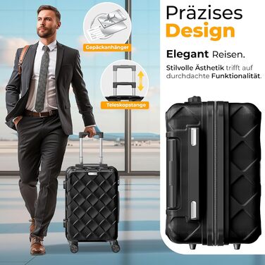 Набір валіз KESSER з 4 предметів, жорсткий корпус ABS, кодовий замок, ваги для багажу та дорожня сумка, колеса 360°, чорний