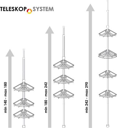 Кутова полиця для телескопа bremermann, 4 кошики, телескопічний стрижень довжиною не більше 290 см (білий)