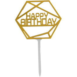 Шестикутні розкішні декоративні топпери для торта з днем народження для вечірок з тортом на день народження, з ефектом мармуру, доступні в золотому кольорі з чорним, білим або прозорим (3 шт. и (чорний, білий, прозорий)) (прозорий / золотий)