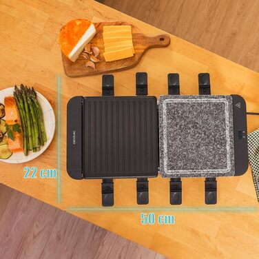 Електричний гриль-раклениця Cecotec MixGrill 16000 Inox – 1400 Вт, 8 персон, з регулюванням температури, 2 нагрівальні пластини (алюміній та натуральний камінь) 20x22 см, 8 сковорідок та 8 лопаток