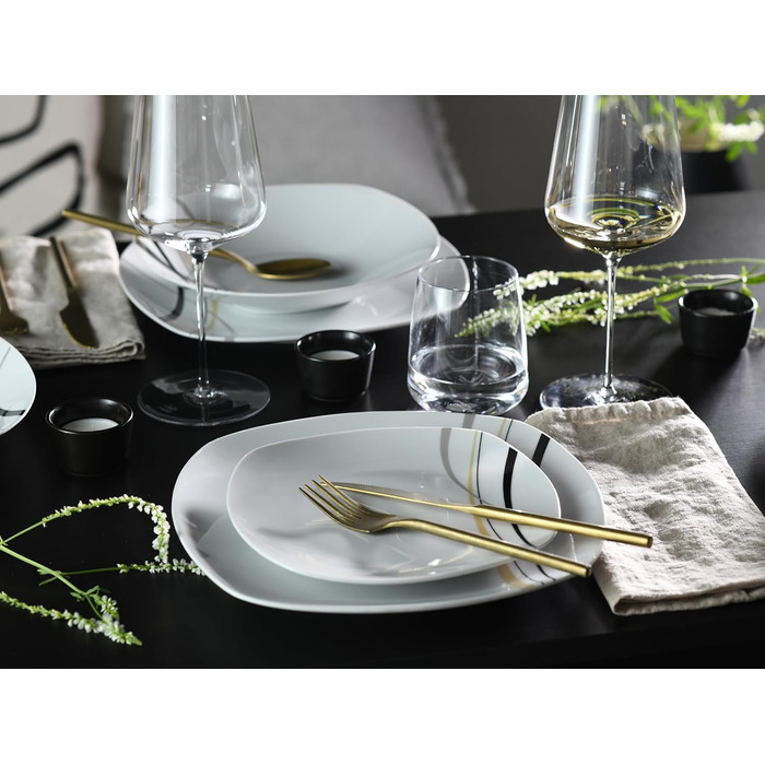 CreaTable Серія Square City Line: 18-частинний набір посуду для 6 осіб (12 тарілок), кавовий сервіз з порцеляни, придатний для миття в посудомийній машині та використання в мікрохвильовій печі, преміум-якість