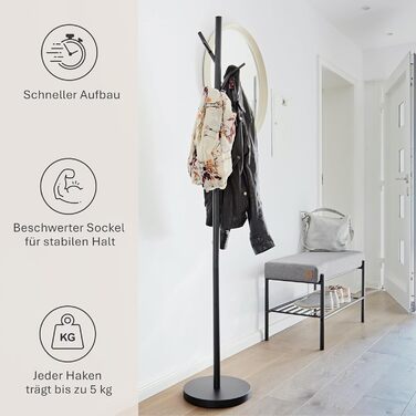 Металева вішалка для одягу Loft - Сучасна вішалка для передпокою, спальні, офісу - 170 см, матовий чорний