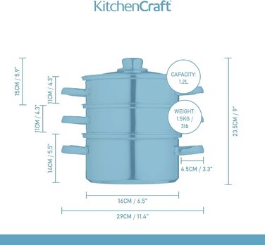 Набір каструль KitchenCraft 3 яруси, індукційний, нержавіюча сталь, 16 см, срібло, в подарунковій коробці