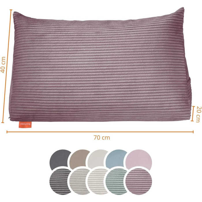 Подушка для спини в ліжко та на диван sleepling з вельвету, велика клиновидна подушка для читання та підтримки попереку з бічним кишенею, знімний чохол, 70x40x20 см, колір старе роже