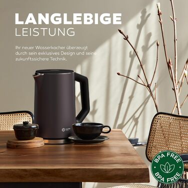 Електричний чайник BALTER з регулюванням температури, 1.5L, 2200W, білий (сірий), без BPA, подвійні стінки, бездротовий