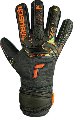 Молодіжні воротарські рукавички Reusch унісекс Attrakt Evolution Finger Support Junior з хорошим захопленням і внутрішнім швом (6, оливково-зелений / помаранчевий / чорний)