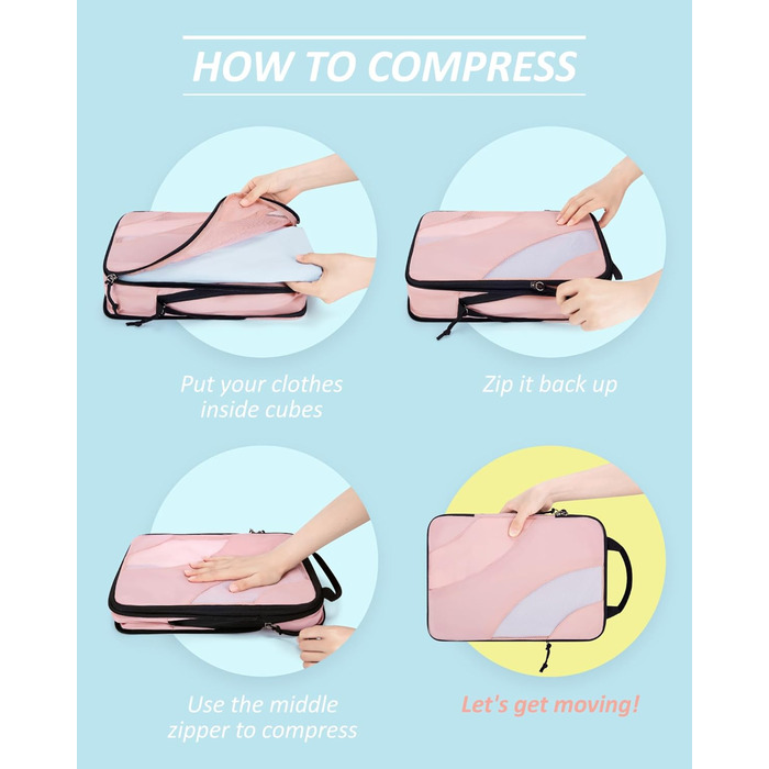 Набір компресійних органайзерів для подорожей BAGSMART, набір пакетів для пакування речей у валізу та ручну поклажу, рожевий (4 шт.)