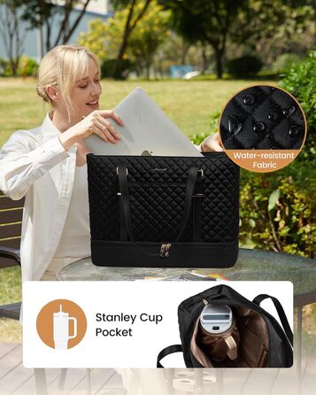 Сумка для ноутбука LOVEVOOK 15.6 дюймів для жінок з відділенням для ланчу, сумка-шопер, ділова сумка, портфель, сумка для навчання, містка, водонепроникна, чорна