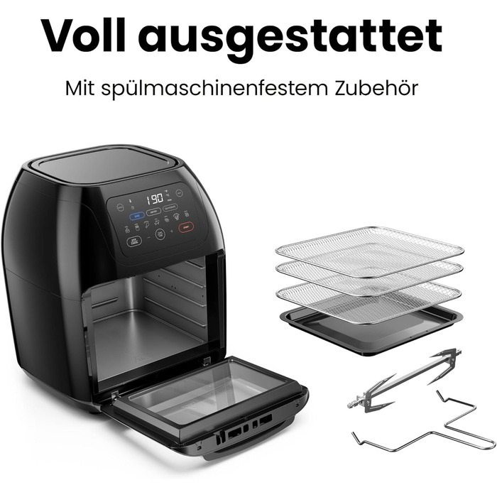 Фритюрниця Chefman мультифункціональна з ротисерією, дегідратором та конвекцією, 17 пресетів, об'єм 10л, чорна