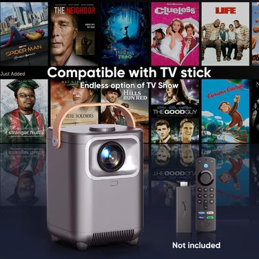 Beamer проєктор електричний 4K Full HD 1080p з автотрапецеїдною корекцією, WiFi 6, BT5.2, 50% зум, портативний для домашнього кінотеатру/відпочинку на природі, сумісний з ТВ приставкою/ноутбуком/смартфоном