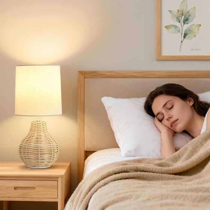 Настільна лампа GyroVu 2 шт. з ротангу, Бохо стиль, цоколь E27, для спальні, вітальні, читання