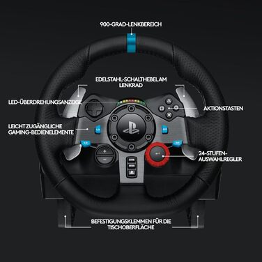 Logitech G29 Driving Force Racing Wheel – Ігровий кермо з Force Feedback для PS5, PS4, PC, Mac. Шкіряне кермо, педалі з нержавіючої сталі.