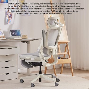 Ергономічне крісло Musso E80 Muse FemmePosture™ для жінок - регулювання спинки до 135°, 3D-підтримка попереку, 17см 4D-підголівник, висувна підніжка, регулювання глибини та висоти сидіння, регульовані підлокітники (Сірий)