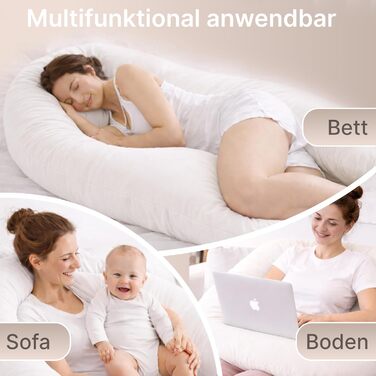 Подушка для вагітних ELONEO NEU для сну на боці, подушка для годування, XXL розмір, біла, знімний чохол, подушка для читання, пральна
