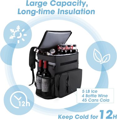 Термосумка-рюкзак MATEPROX 40L чорного кольору: ізольована, водонепроникна, з відкривачем для пляшок, для пікніка, кемпінгу, BBQ та походів