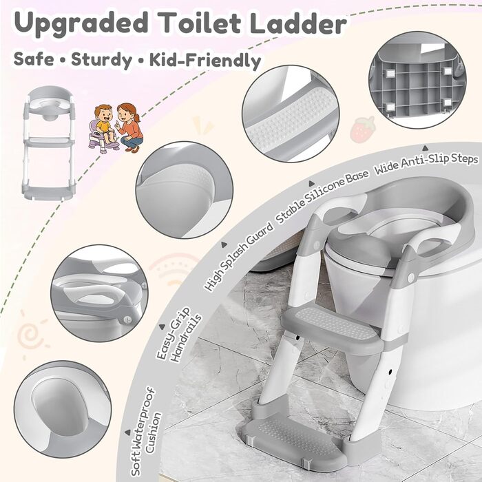 Універсальний дитячий сидіння на унітаз 3-в-1 з драбинкою для хлопчиків та дівчаток, сірий. Тренажер для привчання до горщика, накладка на унітаз для малюків.