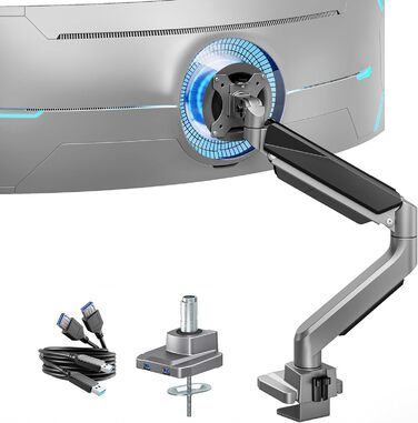 Кріплення для монітора ARES WING з USB A/C, 17'-45', регульована висота, вантажопідйомність 18 кг, VESA 75/100 мм, білий (сірий)