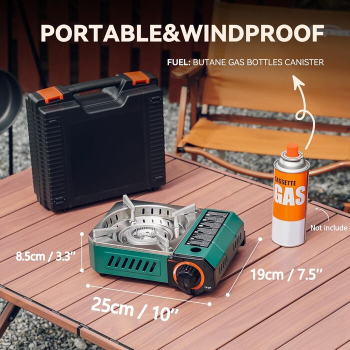 Портативний газовий набір для кемпінгу Onlyfire Klein з кейсом, 2000W, Piezo-запалювання, для походів та подорожей на автодомі, зелений